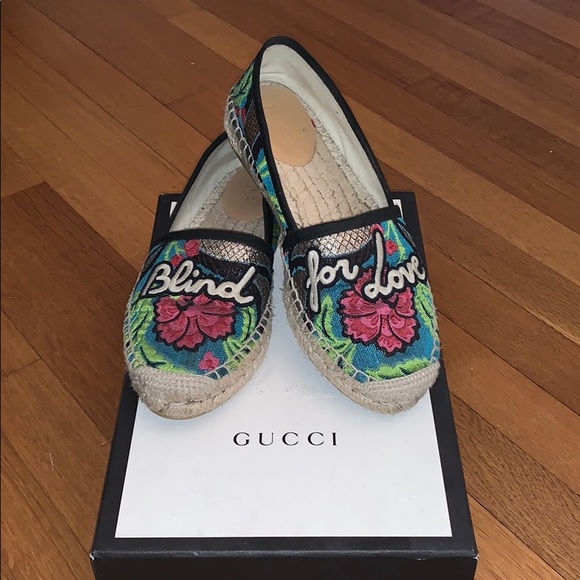 GUCCI blind for love Embroidered summer shoe Espadrilles Flats - Picture 1 of 3
